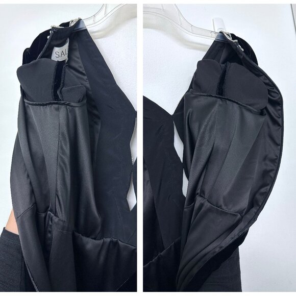 Saloni Tabitha Velvet Mini Dress Black Diamante Embroidery Beaded Crystal US 8 - Picture 13 of 16